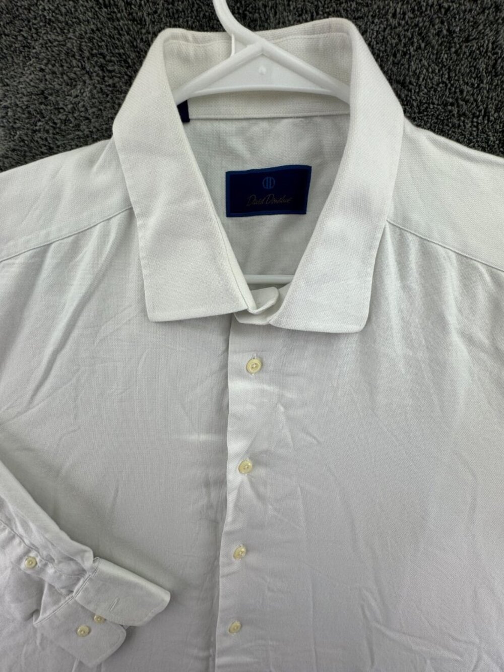 David Donahue Long Sleeve Button Up Shirt Men’s White 18 34/35 Cotton Adult